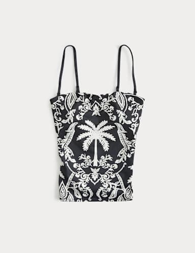 Tummy Control Printed Bandeau Tankini Top.