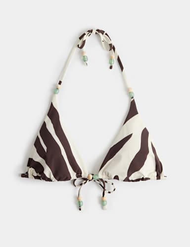 Animal Print Padded Trim Detail Triangle Bikini Top.