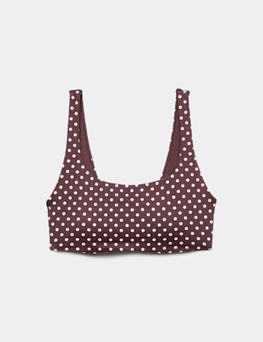 Printed Cropped Scoop Neck Bikini Top.