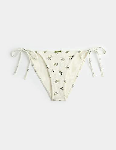 Floral Tie Side High Leg Bikini Bottoms.