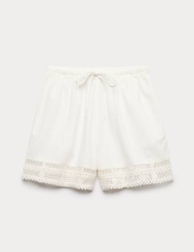 Pure Cotton Lace Insert Beach Shorts.
