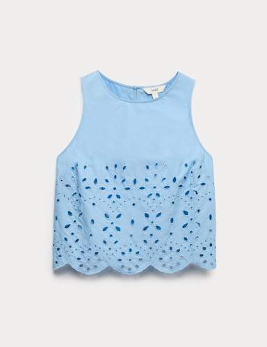 Pure Cotton Broderie Crew Neck Beach Top.