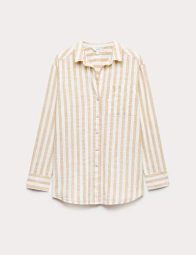 Pure Cotton Striped Long Sleeve Beach Shirt.