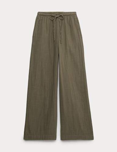 Pure Cotton Drawstring Beach Trousers.