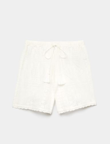 Cotton Rich Textured High Waisted Beach Shorts.
