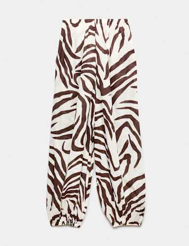 Pure Cotton Animal Print High Waisted Parachute Trousers.