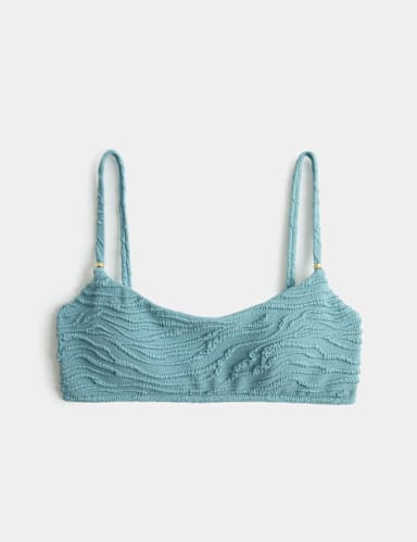 Textured Padded Strap Detail Scoop Neck Bikini Top.
