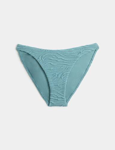 Textured Mid Rise High Leg Bikini Bottoms.