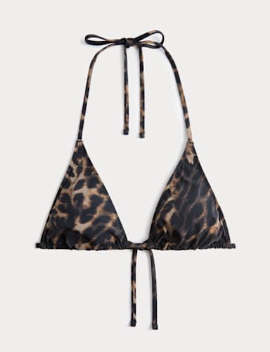 Animal Print Halterneck Triangle Bikini Top.