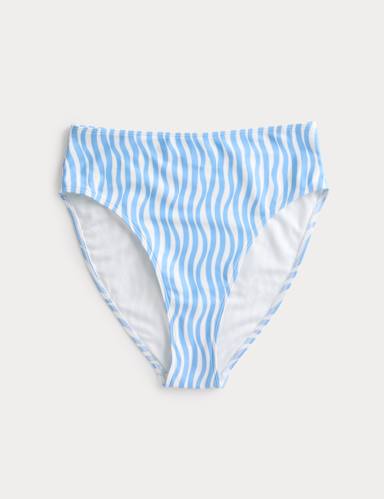 Wave Print High Waist Bikini Bottoms.