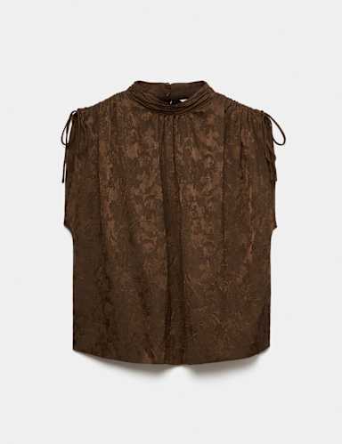 Crinkle Jacquard Ruched Shoulder Top.