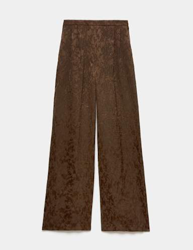 Jacquard Crinkle Wide Leg Trousers.
