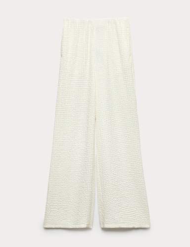 Textured Pull On Wide Leg Trousers.