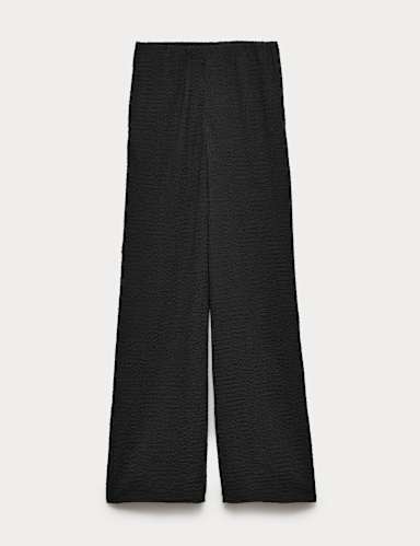 Textured Pull On Wide Leg Trousers.