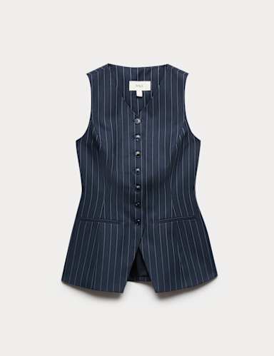Tailored Pinstripe Cinched Waist Longline Waistcoat.