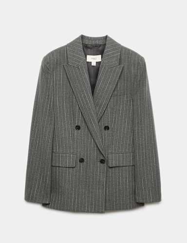 Pinstripe Double Breasted Blazer with Wool.