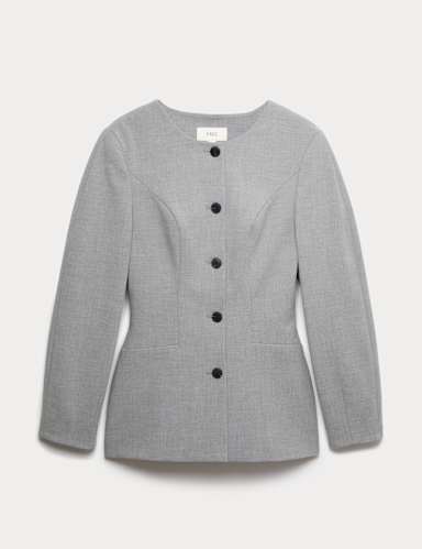 Tailored Hourglass Collarless Cinched Waist Jacket.