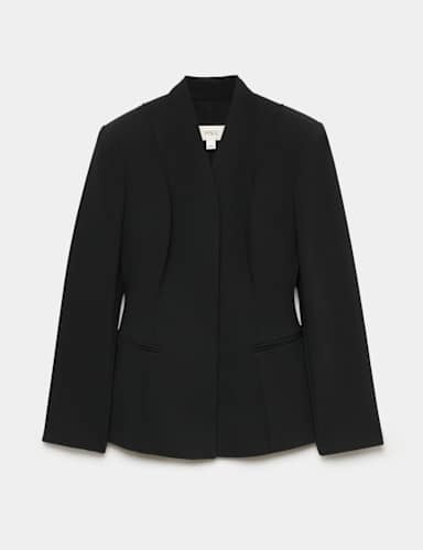 Cinched Fitted Collarless Blazer.