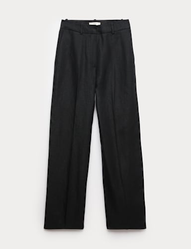 Linen Blend Relaxed Straight Trousers.