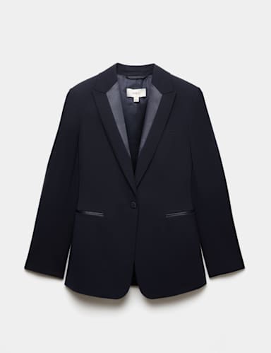 Straight Single Breasted Satin Trim Blazer.