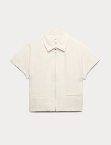 Textured Short Sleeve Zip Through Jacket.