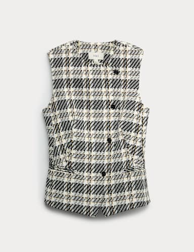 Tailored Checked Asymmetric Single Breasted Waistcoat.