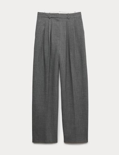 Pleat Front Carrot Leg Trousers.