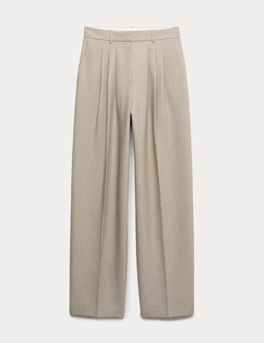 Pleat Front Carrot Leg Trousers.