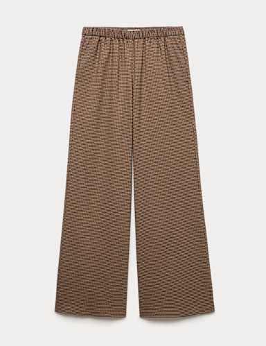 Checked Pull On Wide Leg Trousers.