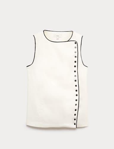 Linen Blend Contrast Piping Waistcoat.