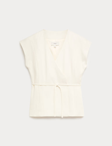 Tie Front Wrap Detail Waistcoat with Linen.
