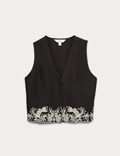 Modal Rich Cutwork Trim Waistcoat with Linen.
