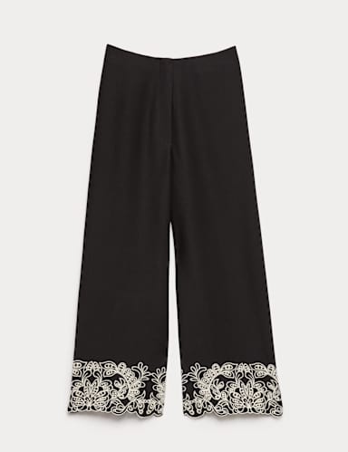 Modal Rich Embroidered Straight Leg Trousers.