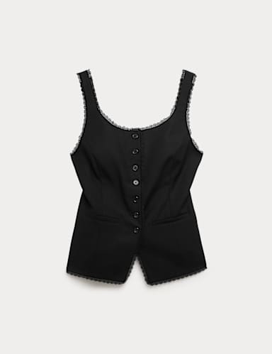 Lyocell Rich Lace Trim Waistcoat with Linen.