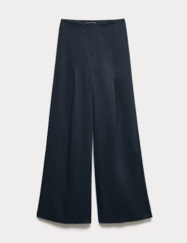 Single Pleat Wide Leg Trousers with Linen.