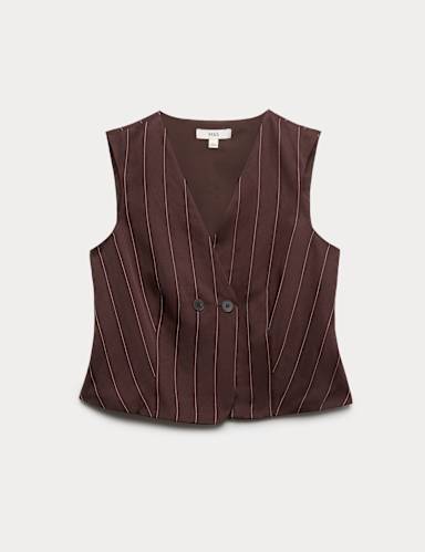 Linen Blend Sheen Pinstripe Waistcoat.