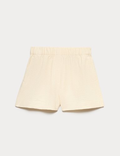 Cotton Blend High Waisted Shorts.