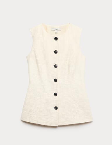 Cotton Blend Textured Longline Waistcoat.
