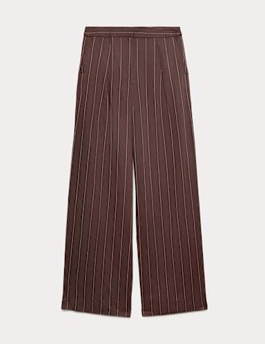 Linen Blend Pinstripe Relaxed Straight Trousers.