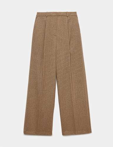 Pleated Micro Checked Wide Leg Trousers.