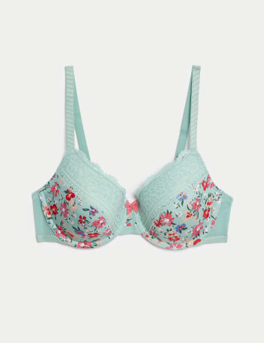 Printed Lace Trim Wired Full Cup Bra A-E