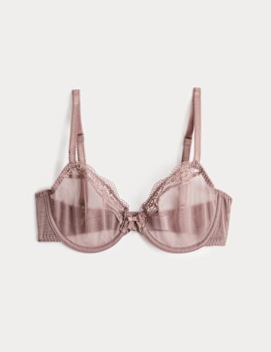 Jasmine Lace Sheer Wired Demi Cup Bra (A-E).