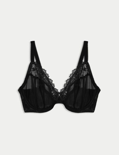 Daisy Embroidery Wired Plunge Bra F-H.