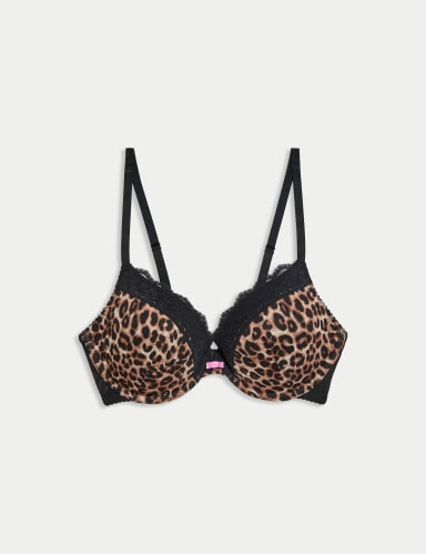 Printed Lace Trim Wired Push-Up Bra A-E.