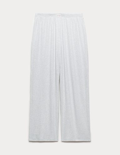 Cotton Rich Ribbed Wide Leg Pyjama Bottoms.