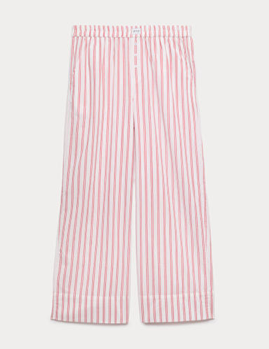 Pure Cotton Striped Wide Leg Pyjama Bottoms.