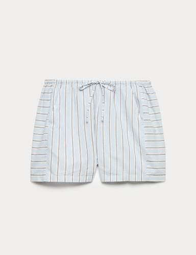 Pure Cotton Cambric Striped Pyjama Shorts.