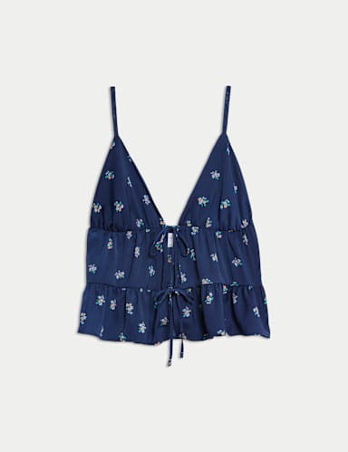 Dream Satin™ Floral Tie Front Cami Top.