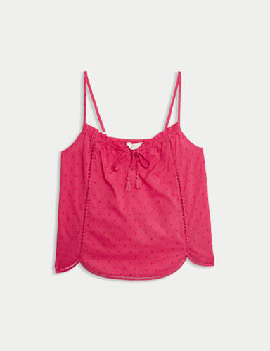 Pure Cotton Tie Front Cami Pyjama Top.