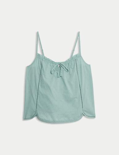 Pure Cotton Tie Front Cami Pyjama Top.